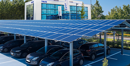 TROX Parkplatz mit PV-Anlagen Carport in Neukirchen-Vluyn.